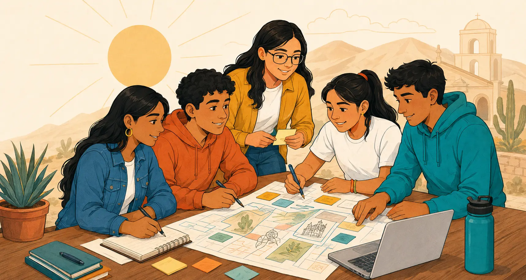 Jóvenes de Ica colaborando alrededor de una mesa y convirtiendo ideas en un proyecto