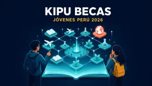 Ilustración vectorial de un cuaderno abierto turquesa del que surge una grilla de nodos geométricos (libro, avión, matraz, hoja, globo) conectados por líneas blancas.